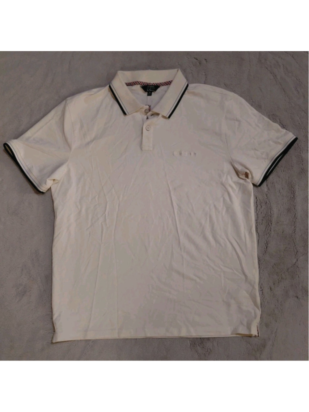 Ben Sherman Mens Classic White Polo Shirt Short Sleeve Blue Trim Size Medium